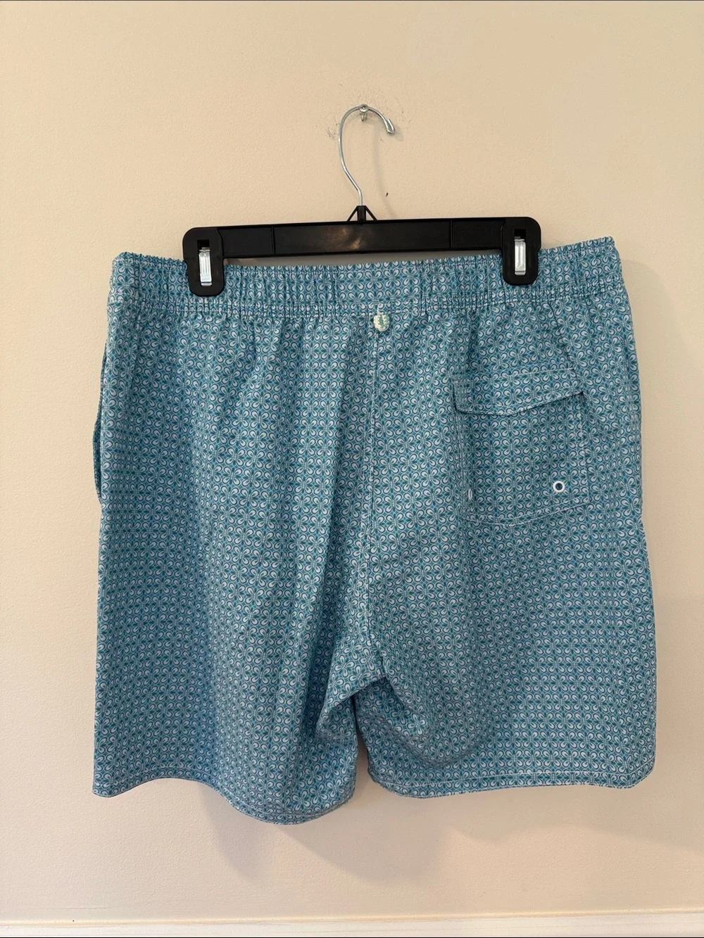 johnnie-O Teal Geo-Print Swim Shorts with Drawstring
